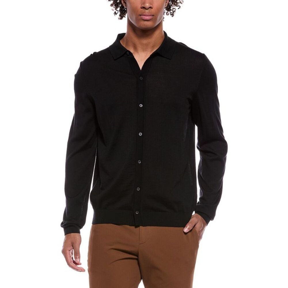 Hugo Boss Mens Boss  Helbert Button-Down Wool Sweater, Black
